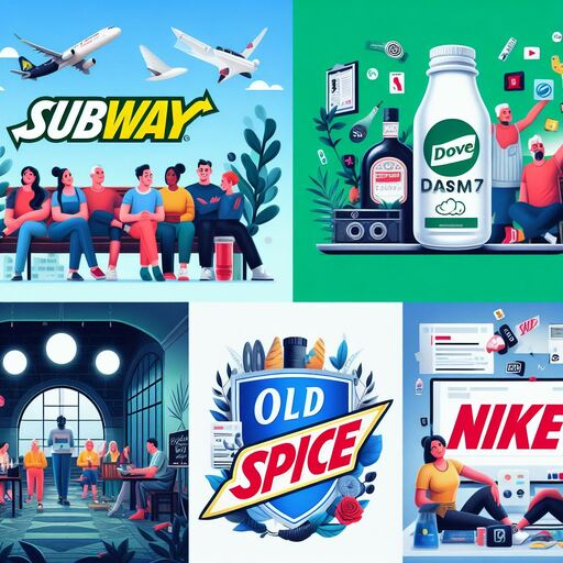 Collage of brand logos (Subway, Dove, Spotify, Old Spice, Nike) with screenshots of their successful guest posts.